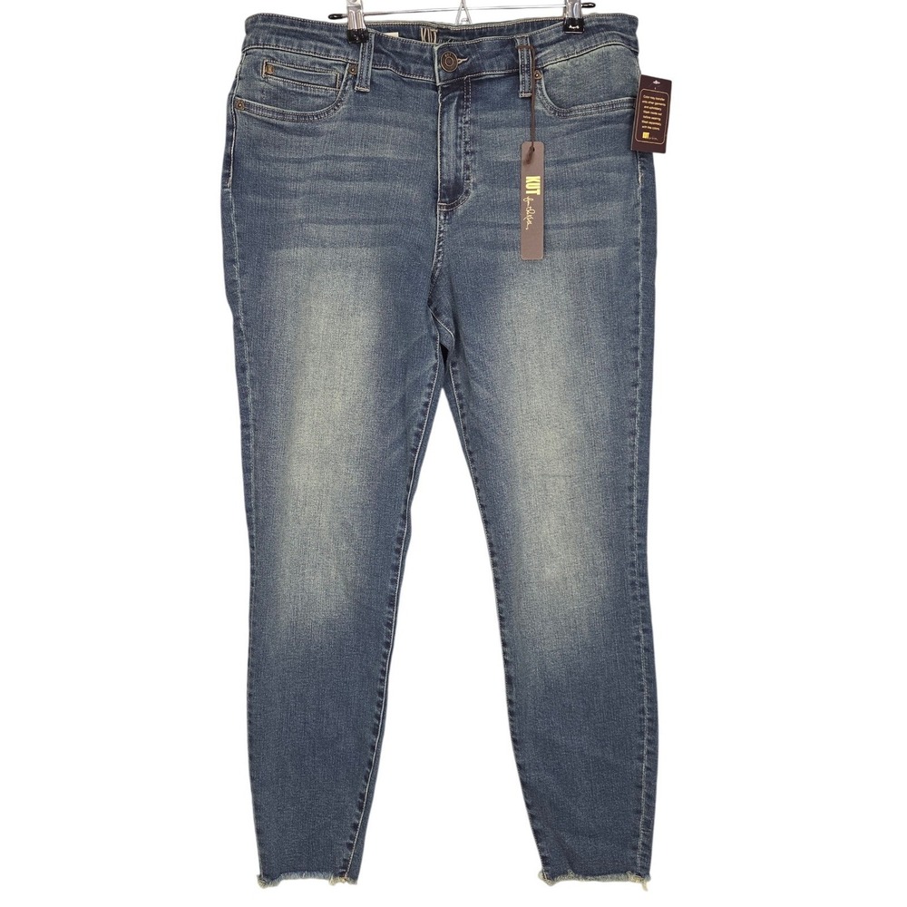 KUT from the Kloth Carlo Ankle Skinny Jeans Women 14 Blue Raw Hem Denim NEW
